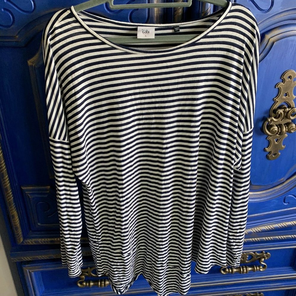Cabi Navy Blue White Stripe Long Sleeve Shirt Top
